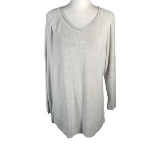 Liz Claiborne Light Gray V Neck Ribbed Fine Knit Long Sleeve Pullover Sweater L